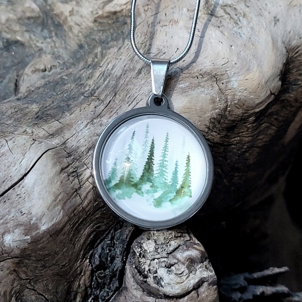 New Stainless Forest Pendant & Chain Set